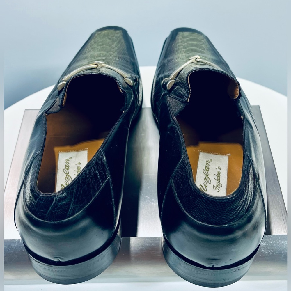 Rare Mezlan for Ingledews Vintage Loafers, 2tone Olive&Black Genuine Ostrich - Picture 5 of 11